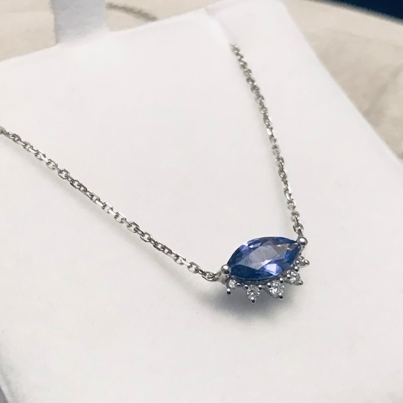 NWOT Solid 10K White Gold Tanzanite & Diamond Eye Necklace - Picture 7 of 10